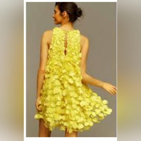 ANTHROPOLOGY Maeve  FLOATY Sunny Lemon Lime Appliqued MINI Dress. Size M  EUC! - Picture 12 of 13
